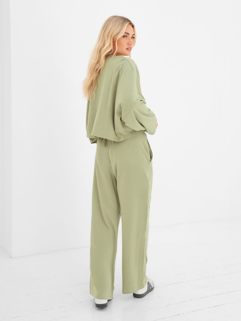 Ayla Cotton Wide Leg Trousers - Vert Chaud