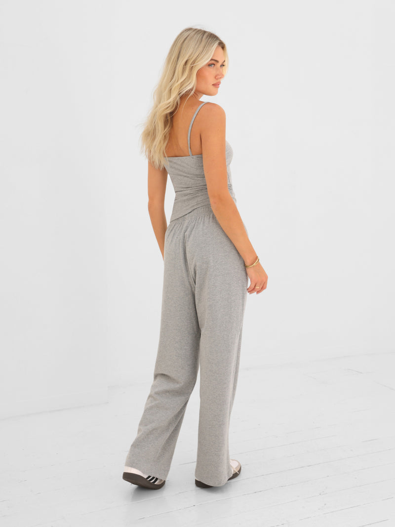 Ayla Cotton Wide Leg Trousers - Gris chiné