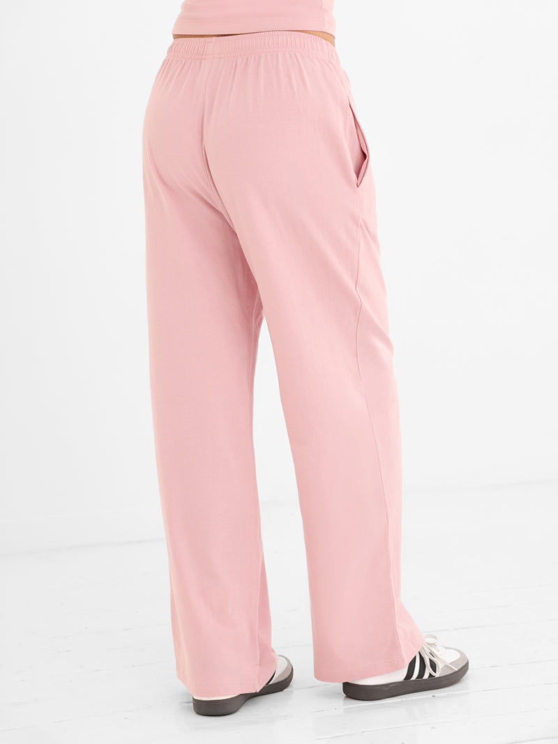 Ayla Cotton Wide Leg Trousers - Rose Pivoine