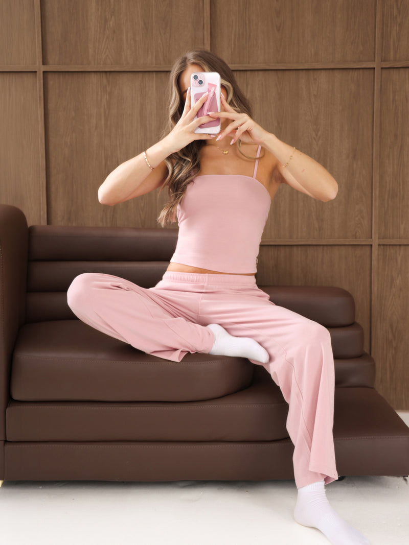 Ayla Cotton Wide Leg Trousers - Rose Pivoine