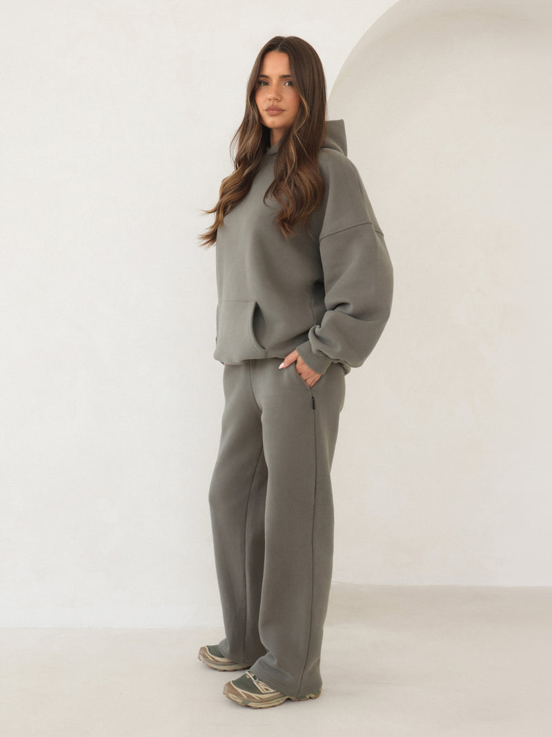 Isabel Wide Leg Sweatpants - Vert Safari