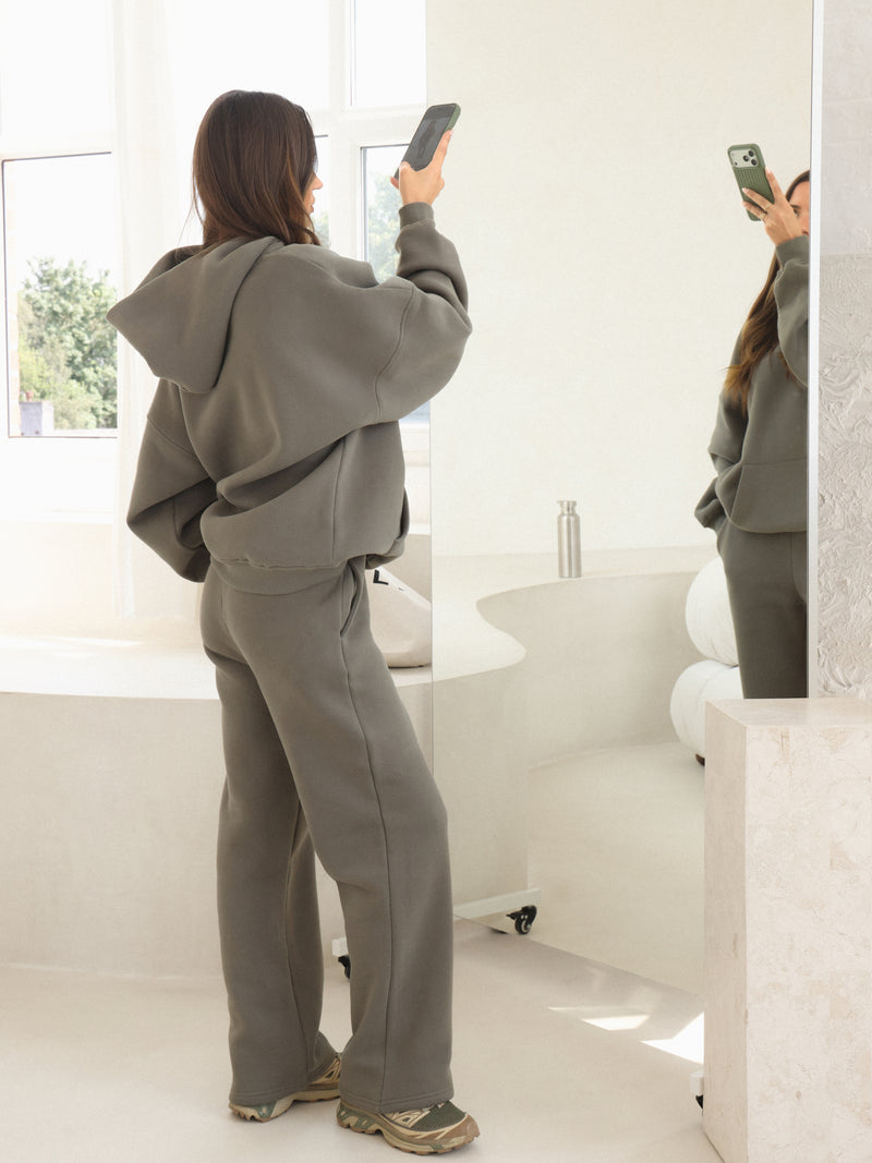 Isabel Wide Leg Sweatpants - Vert Safari
