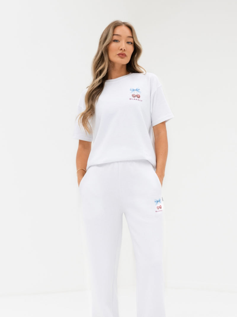Charli Cherry Print Wide Leg Sweatpants - White