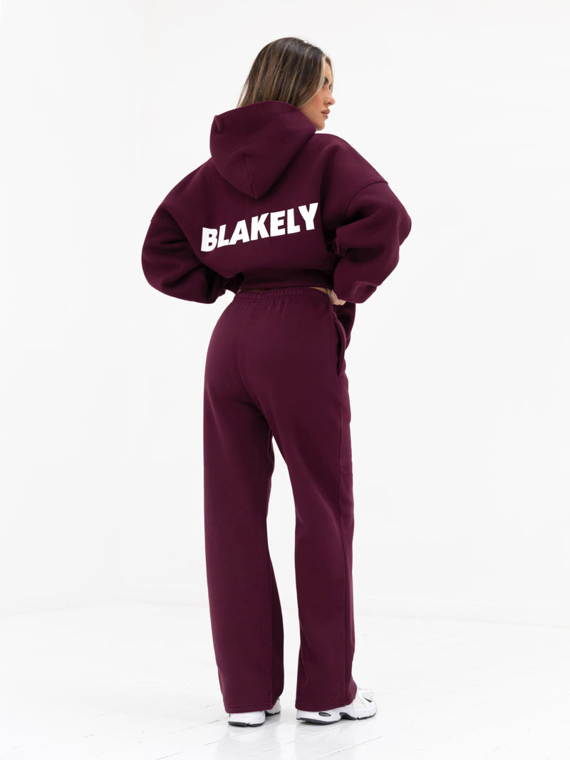 Kayla Wide Leg Sweatpants - Dunkelkirsche