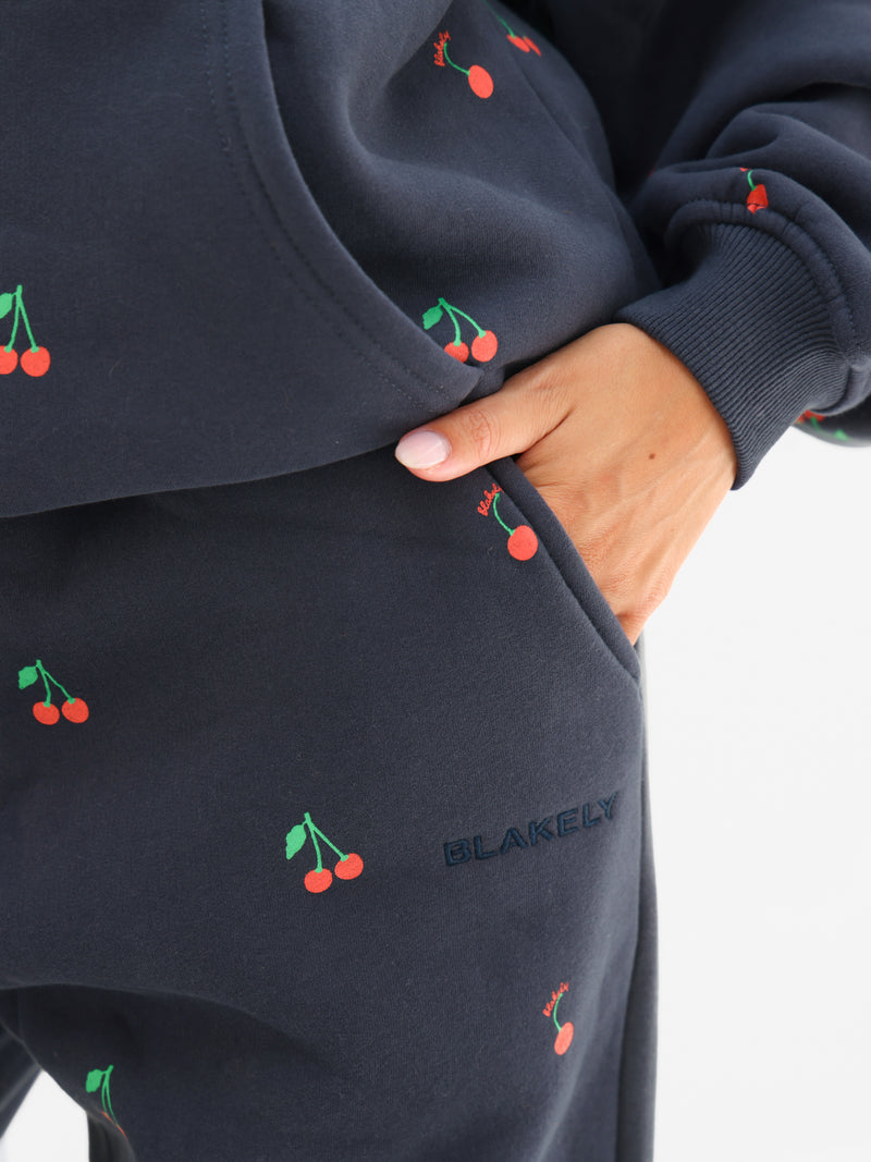 Rhea Cherry Print Cuffed Sweatpants - True Navy