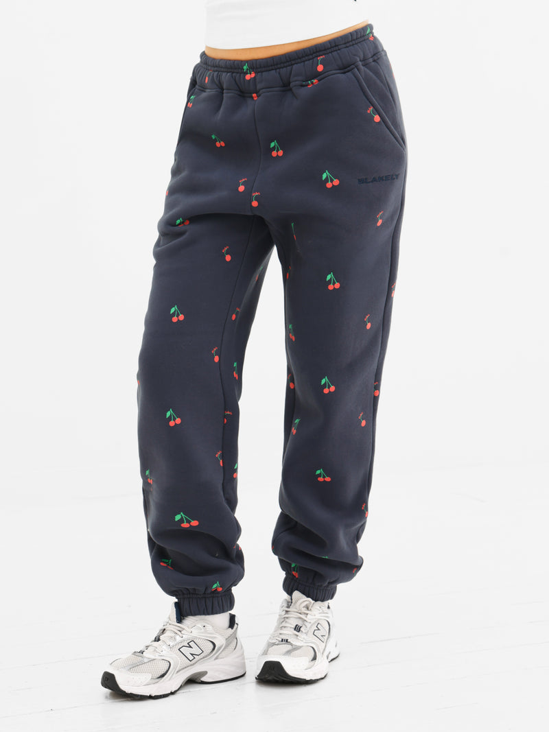 Rhea Cherry Print Cuffed Sweatpants - True Navy