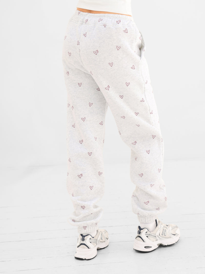 Rhea Heart Print Cuffed Sweatpants - Marl White