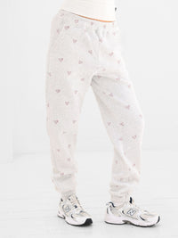 Rhea Heart Print Cuffed Sweatpants - Marl White