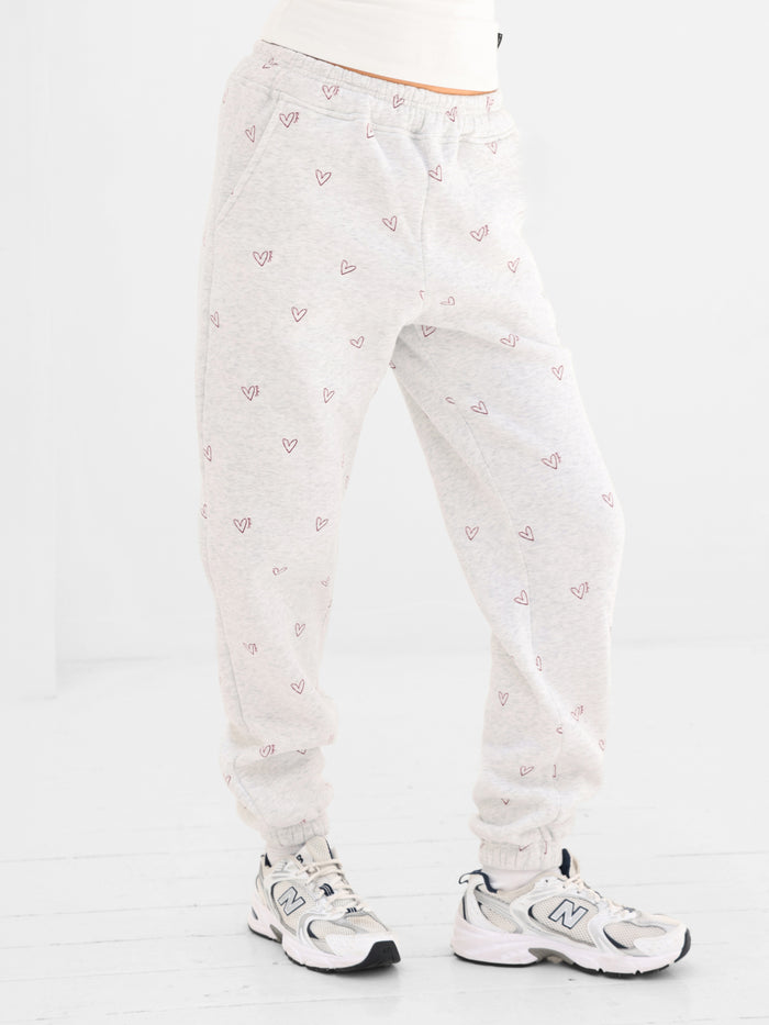 Rhea Heart Print Cuffed Sweatpants - Mergelweiß