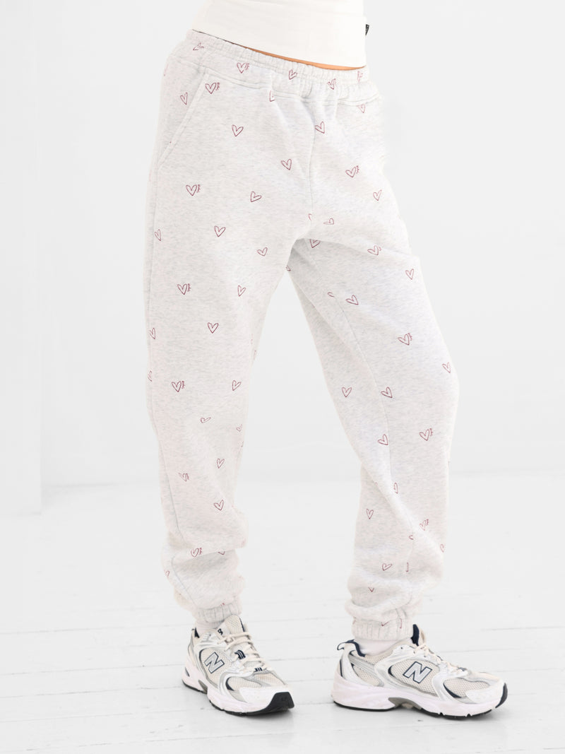 Rhea Heart Print Cuffed Sweatpants - Marl White