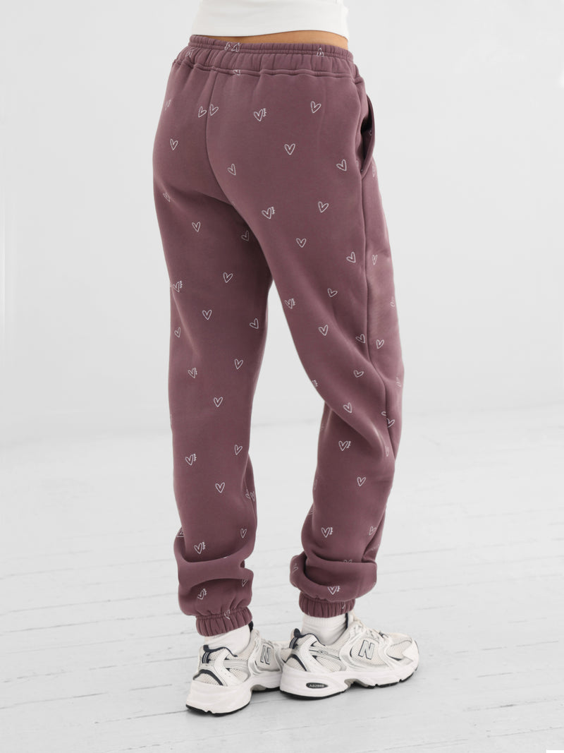 Rhea Heart Print Cuffed Sweatpants - Washed Plum