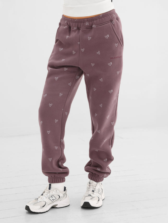 Rhea Heart Print Cuffed Sweatpants - Gewaschene Pflaume