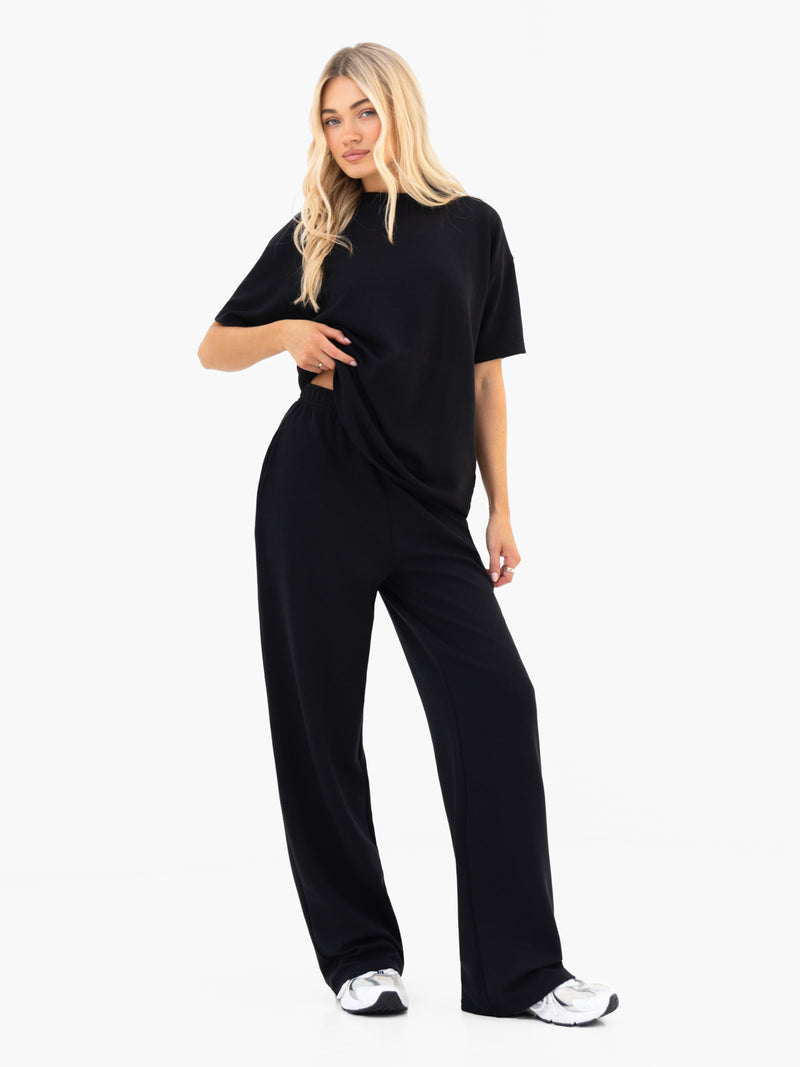 Soft Waffle Oversized T-Shirt - Schwarz