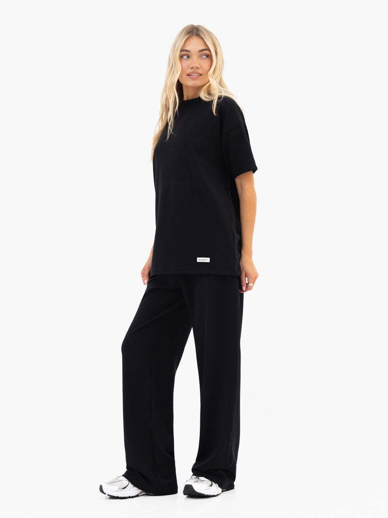 Soft Waffle Oversized T-Shirt - Schwarz
