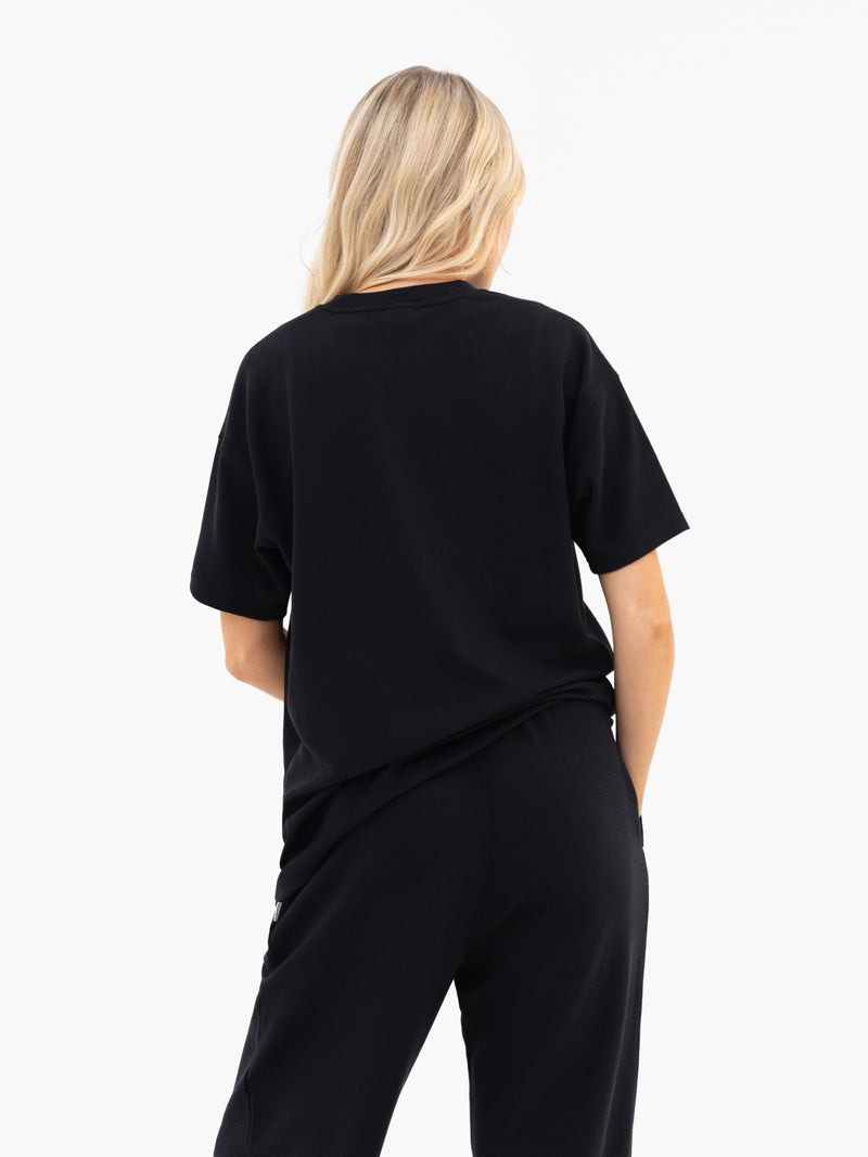Soft Waffle Oversized T-Shirt - Schwarz