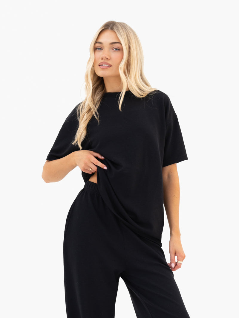 Soft Waffle Oversized T-Shirt - Schwarz