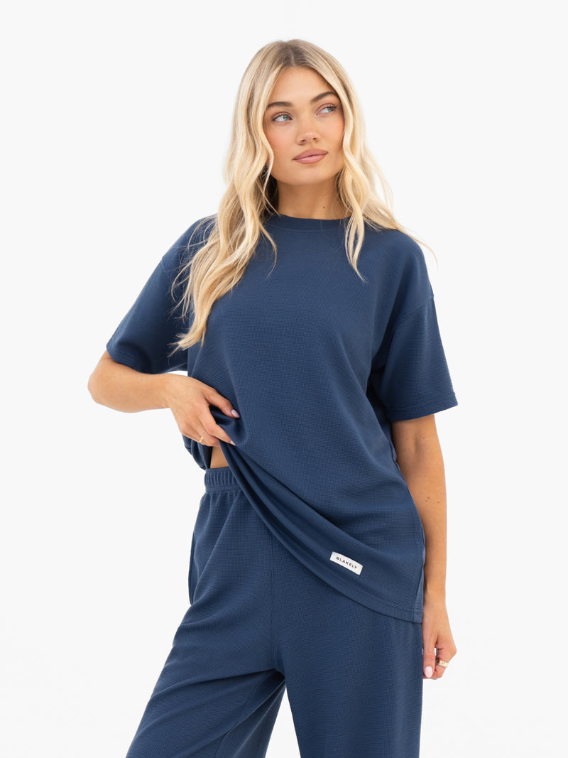 Soft Waffle Oversized T-Shirt - Blau
