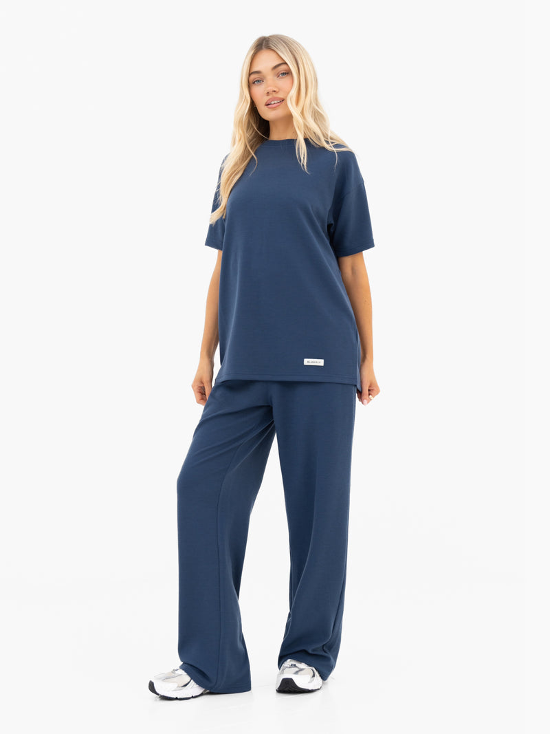 Soft Waffle Oversized T-Shirt - Blau
