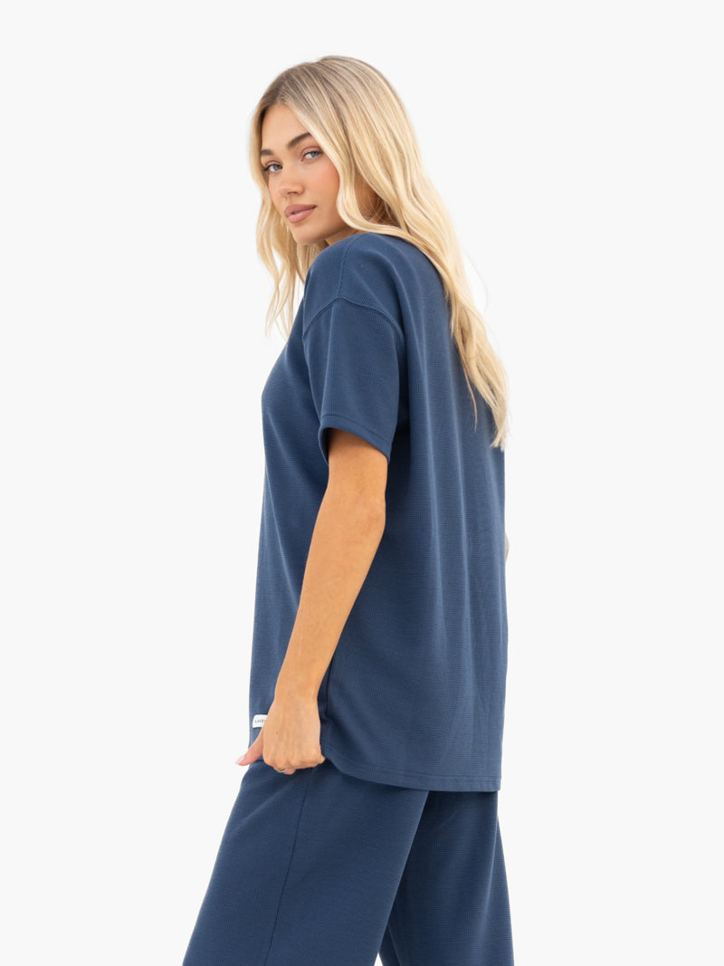 Soft Waffle Oversized T-Shirt - Blau