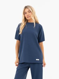 Soft Waffle Oversized T-Shirt - Blue