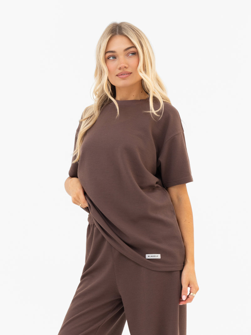 Soft Waffle Oversized T-Shirt - Braun