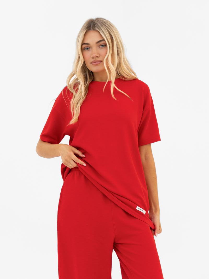 Soft Waffle Oversized T-Shirt - Rot