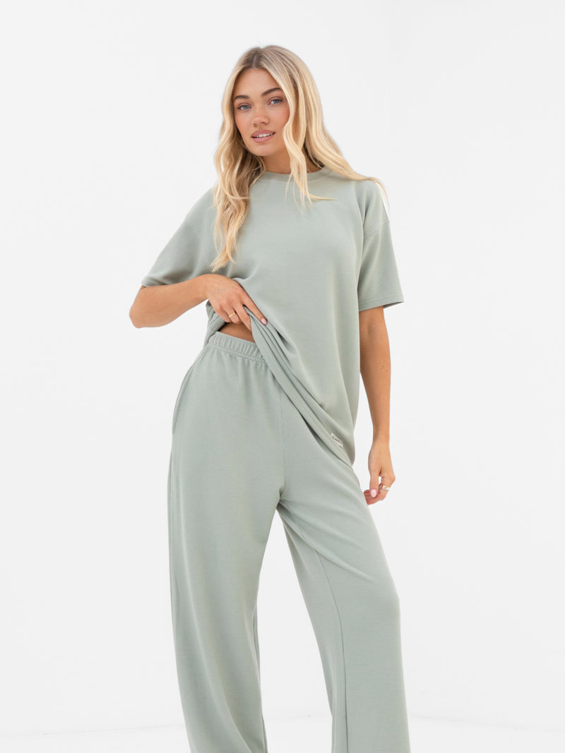 Soft Waffle Oversized T-Shirt - Sage Green