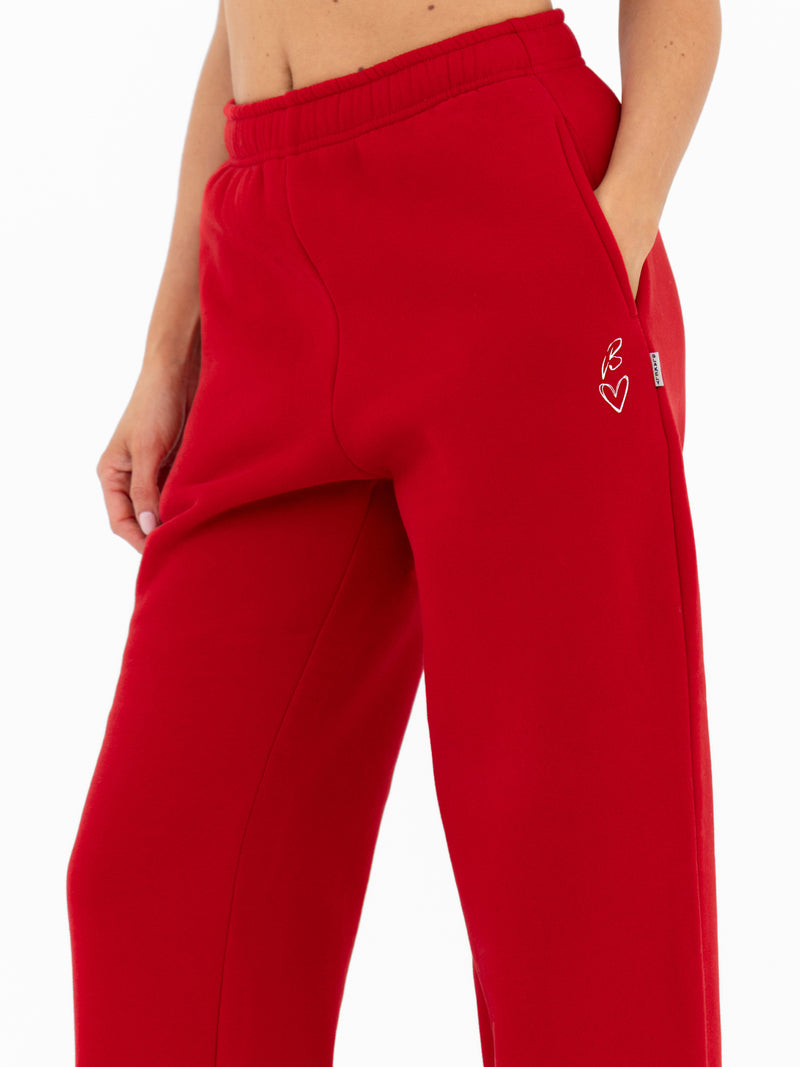 Esme Wide Leg Sweatpants - Hot Red