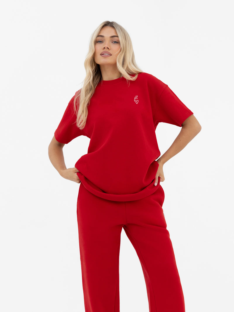 Esme Wide Leg Sweatpants - Hot Red