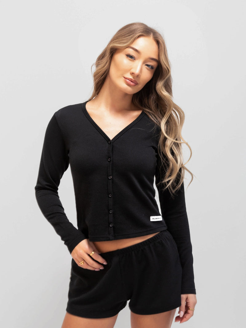 Soft Waffle Cardigan - Black