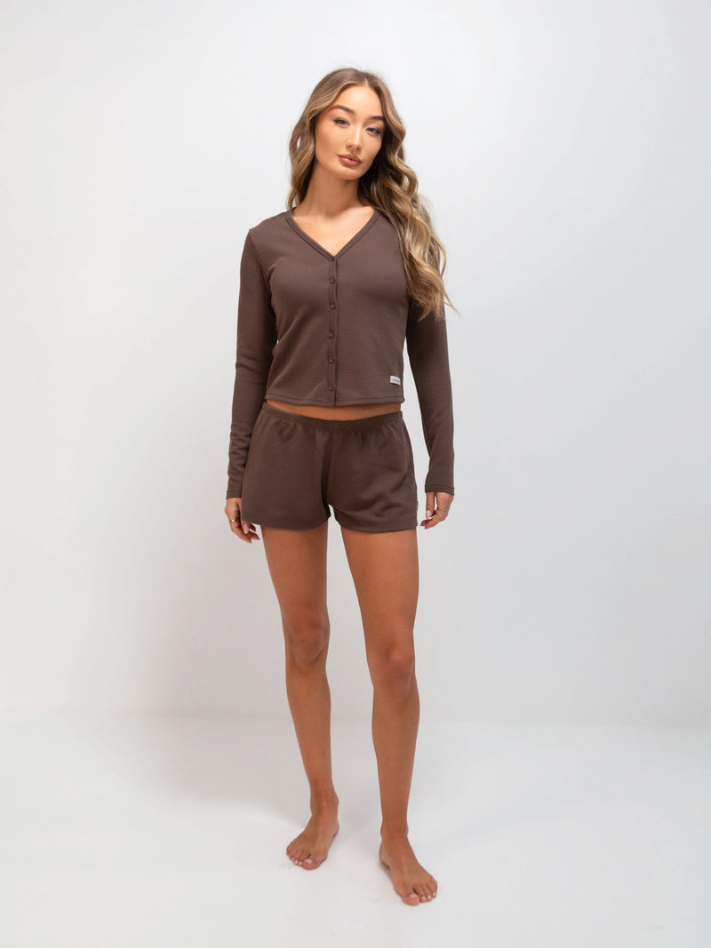 Soft Waffle Cardigan - Brown