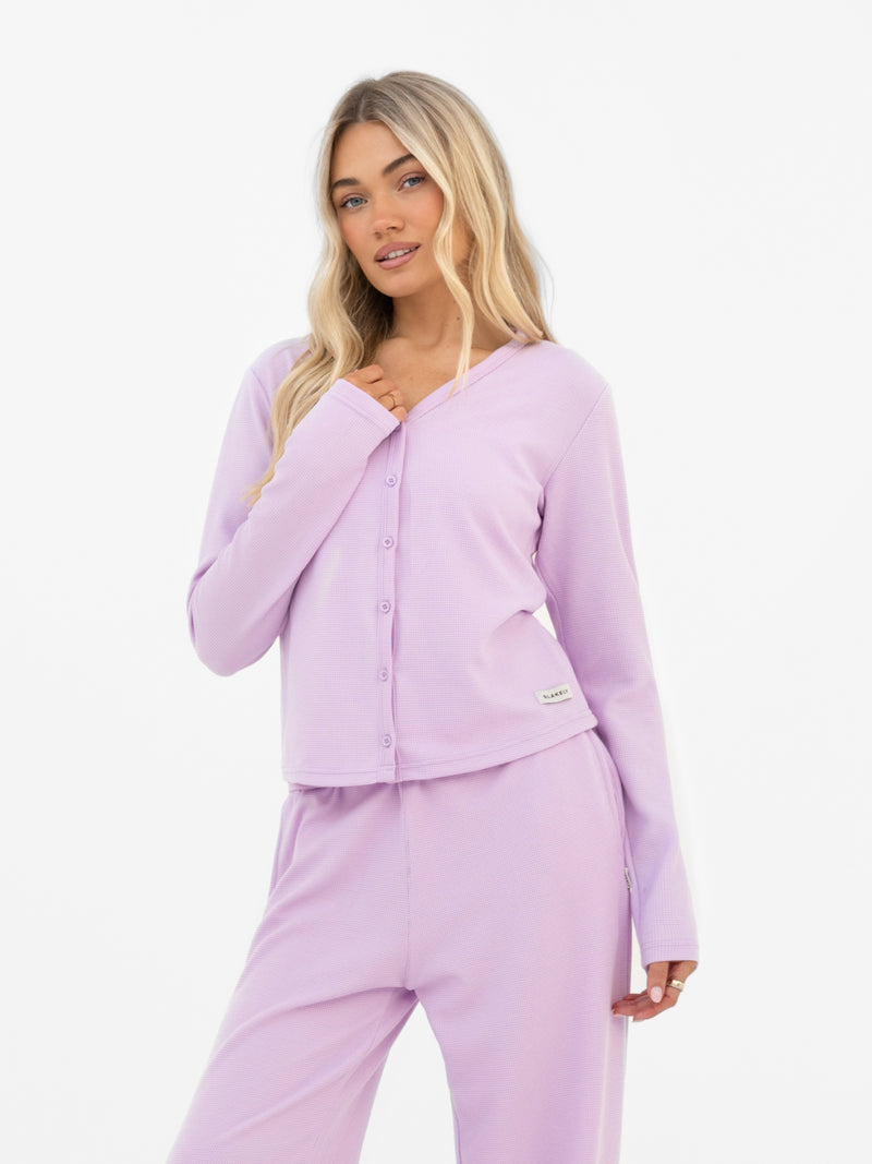 Soft Waffle Cardigan - Lila