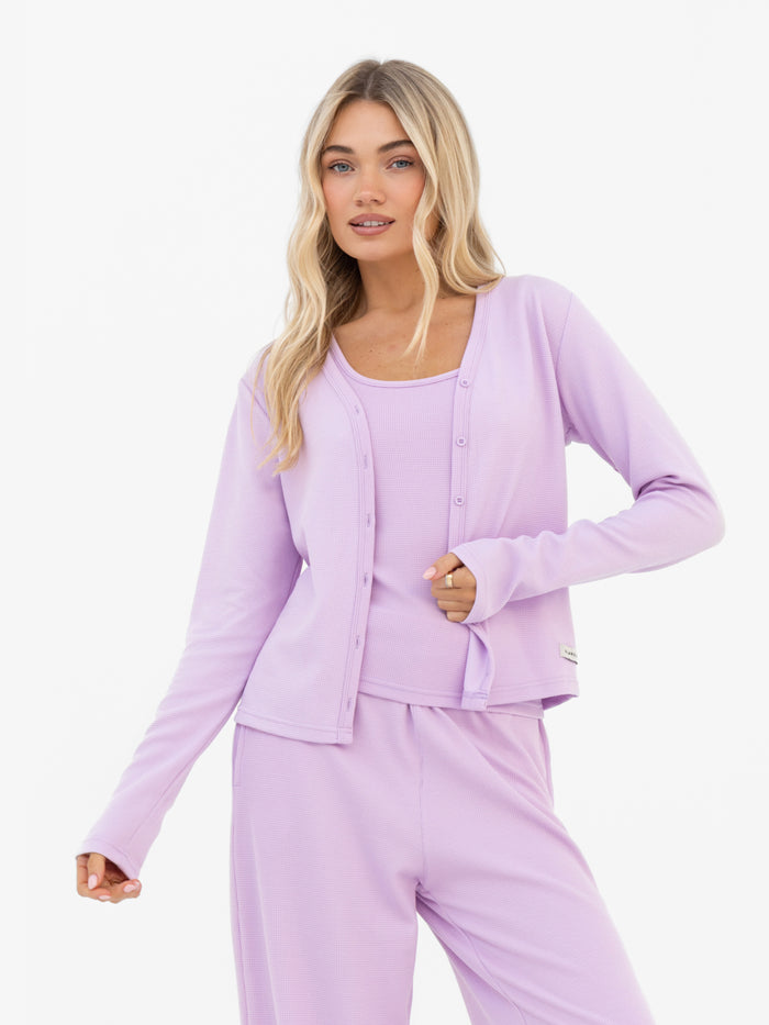 Soft Waffle Cardigan - Purple