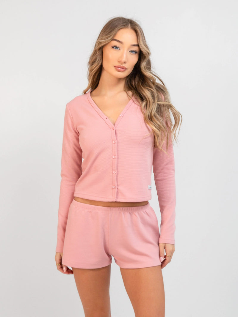 Soft Waffle Cardigan - Rose Pink