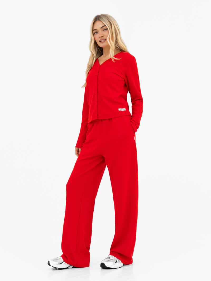 Soft Waffle Cardigan - Red