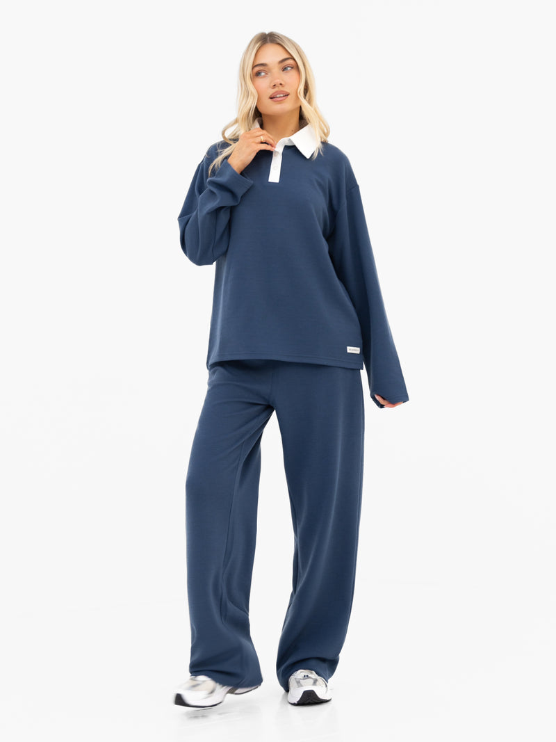 Soft Waffle Rugby Shirt - Blau