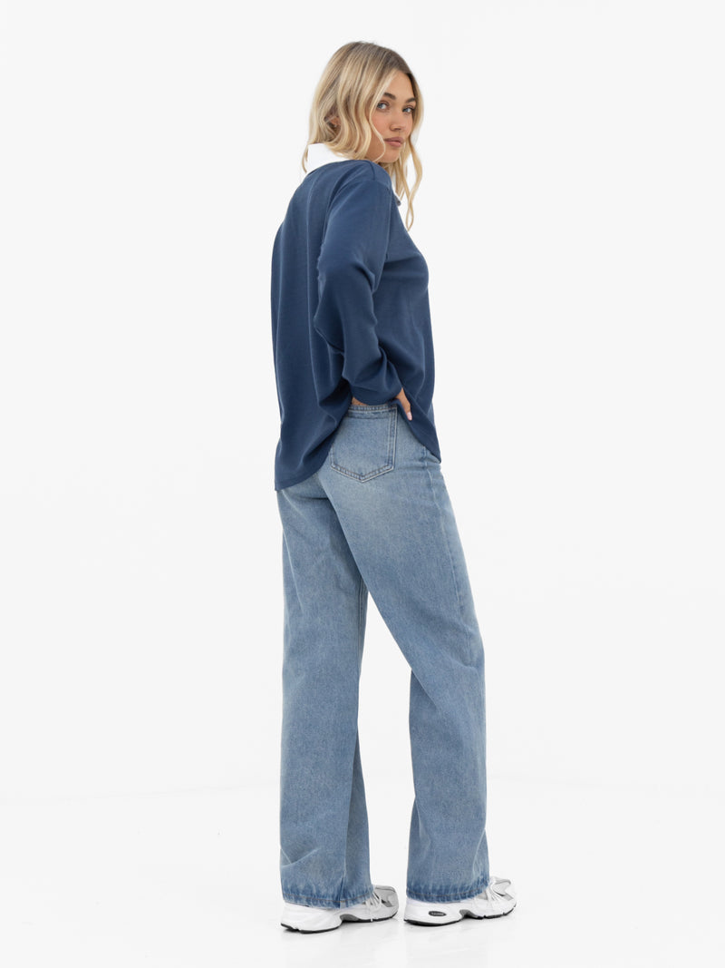 Soft Waffle Rugby Shirt - Blau