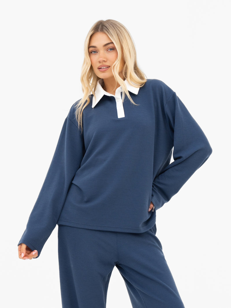Soft Waffle Rugby Shirt - Blau