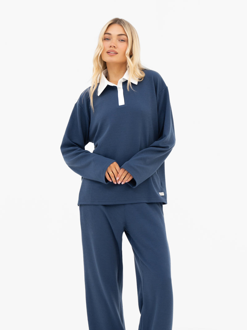 Soft Waffle Rugby Shirt - Blau