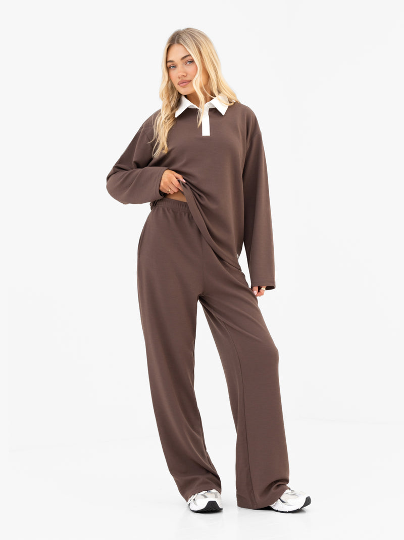 Soft Waffle Rugby Shirt - Brown