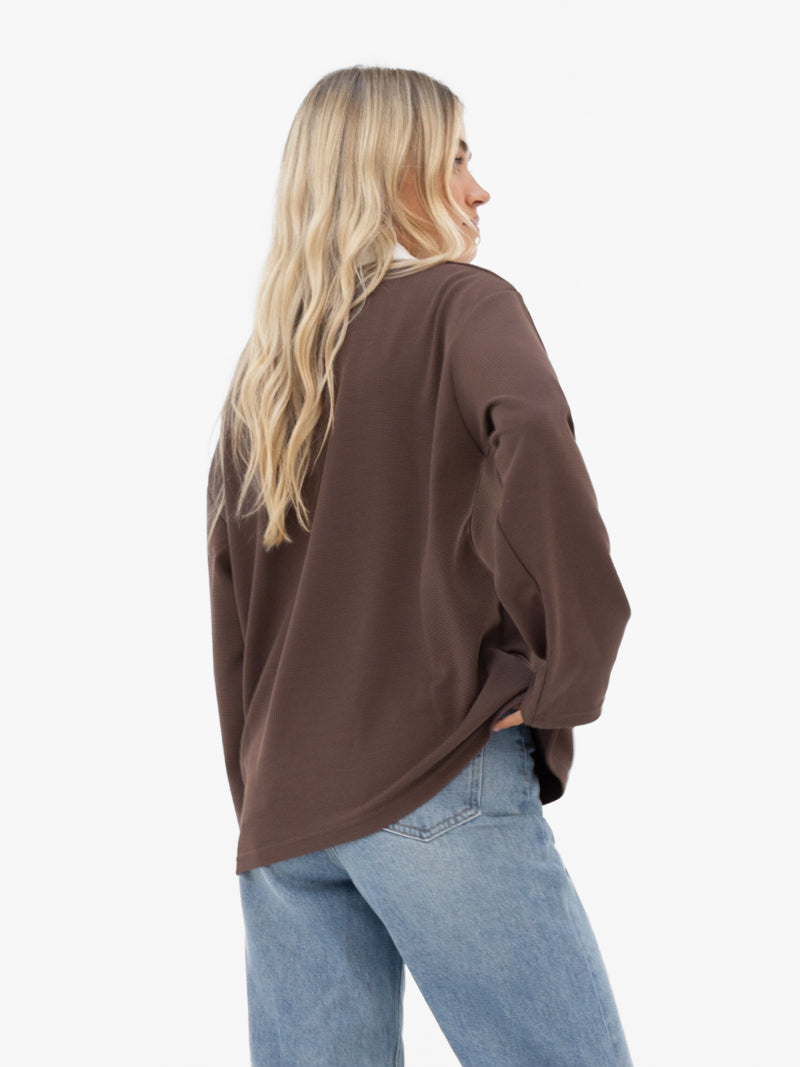 Soft Waffle Rugby Shirt - Brown