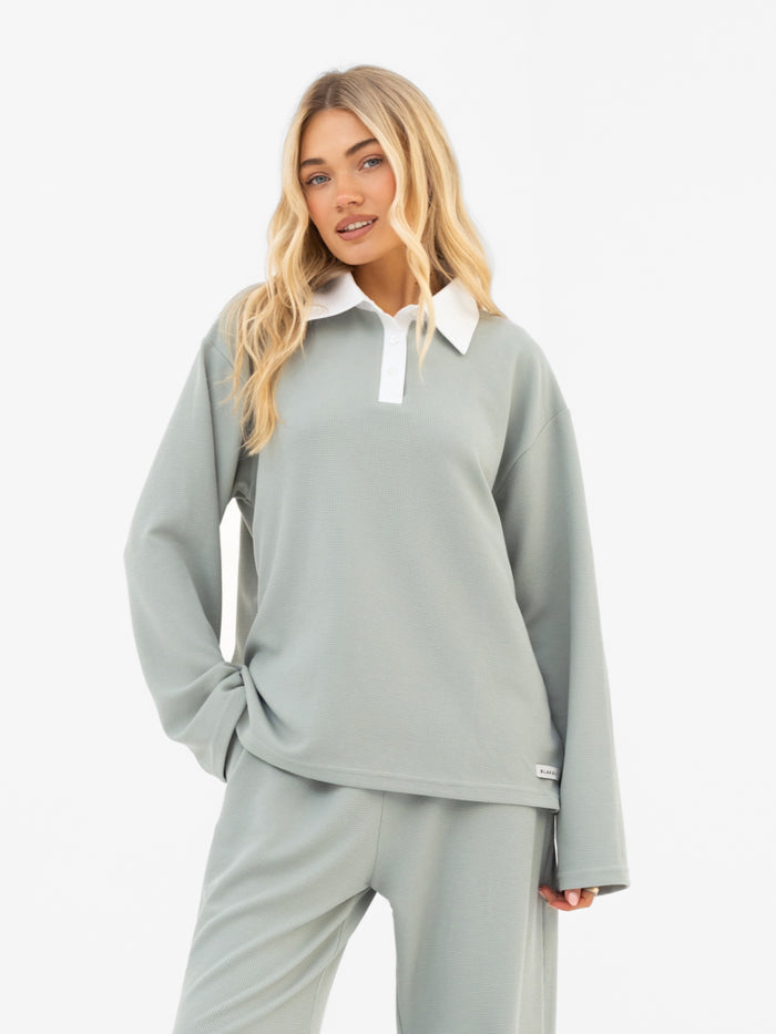 Soft Waffle Rugby Shirt - Sage Green