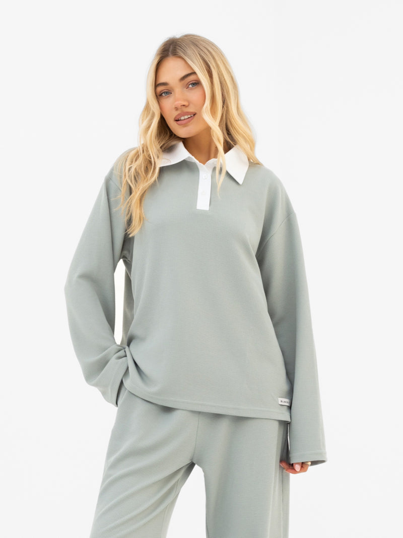 Soft Waffle Rugby Shirt - Salbeigrün