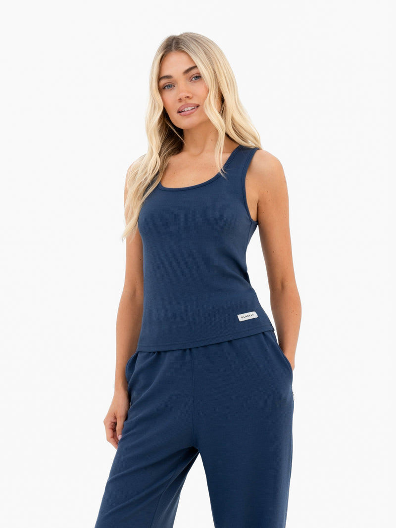 Soft Waffle Vest Top - Blue