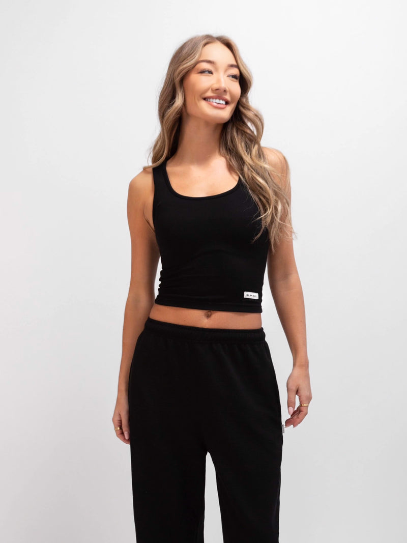 Soft Waffle Vest Top - Black