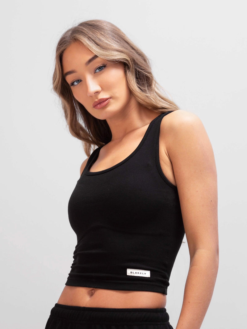 Soft Waffle Vest Top - Black