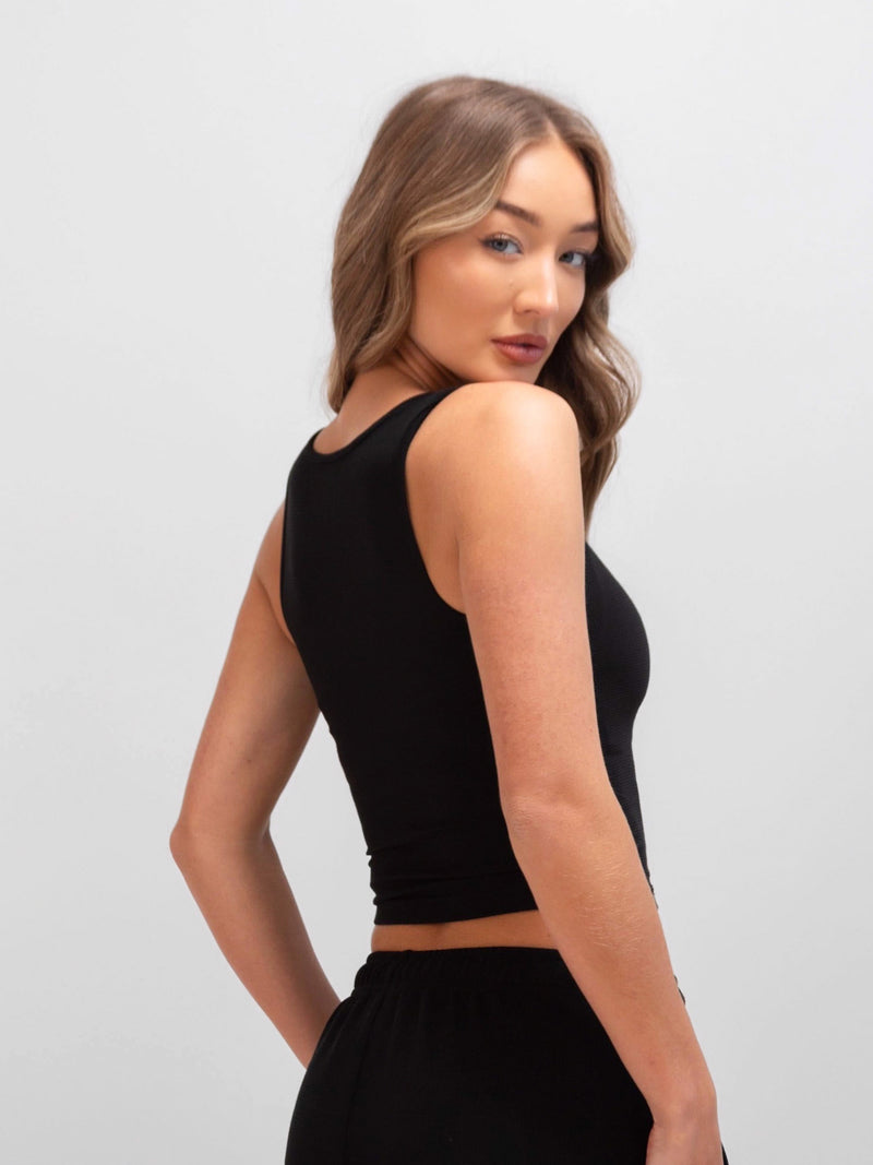 Soft Waffle Vest Top - Black