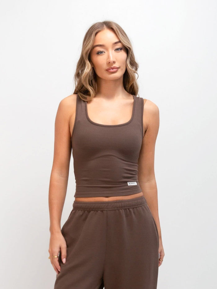 Soft Waffle Vest Top - Brown