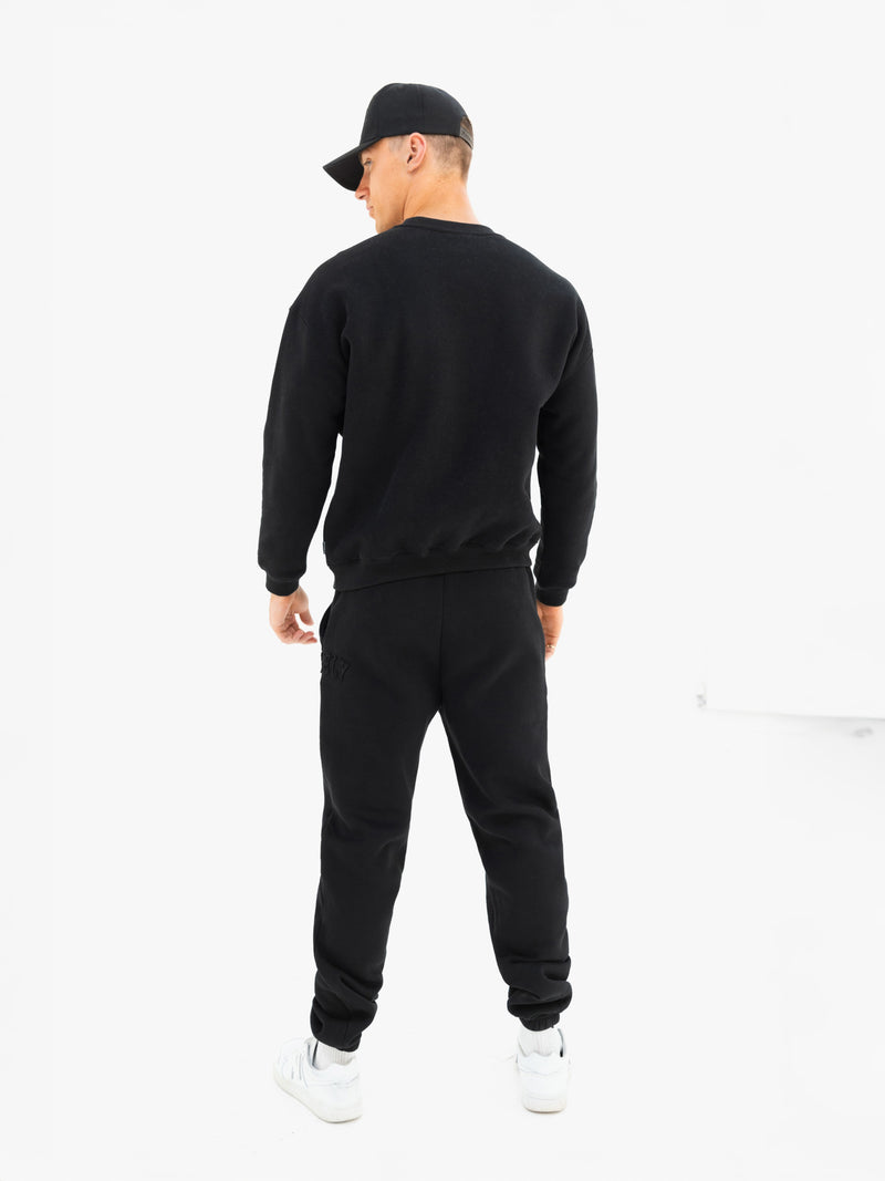Tonal Varsity Relaxed Jumper - Black