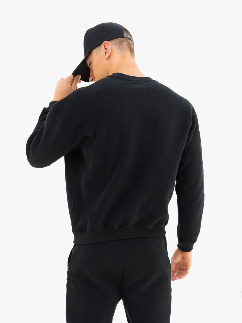 Tonal Varsity Relaxed Jumper - Black